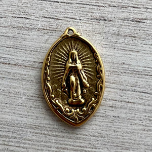 Mary Medal with Rays, Virgin Mary, Antiqued Gold Religious Jewelry Making Charm Pendant, Blessed Mother, Catholic Jewelry, GL-6255