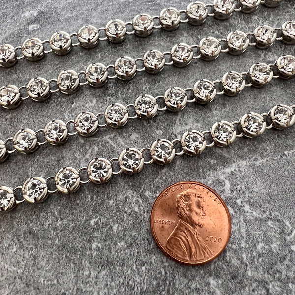 Load image into Gallery viewer, Silver Small Crystal, Chunky Rhinestone Chain Chain by the Foot, Jewelry Supplies, PW-2053
