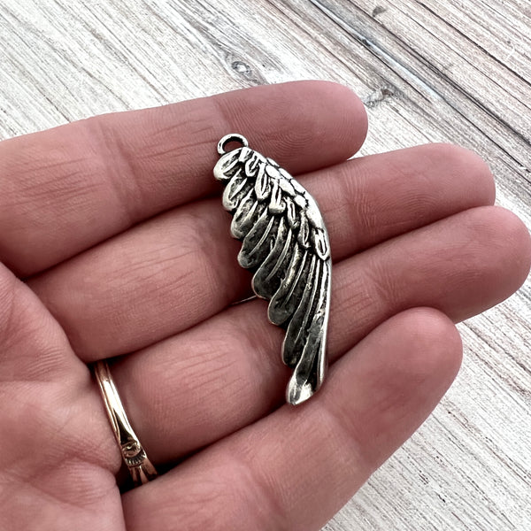Load image into Gallery viewer, Wing Charm, Angel Pendant, Antiqued Silver Jewelry Making, PW-6241
