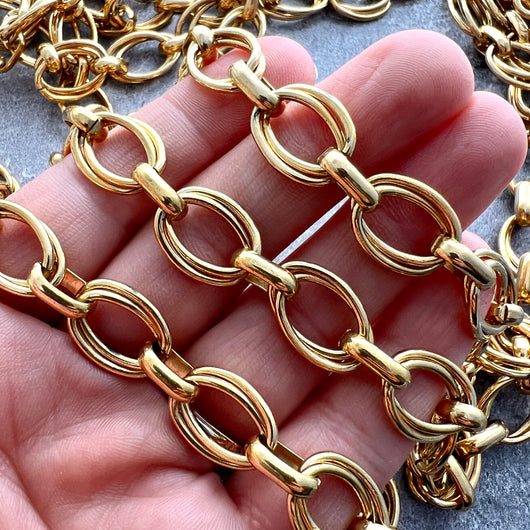 Large Gold Oval MultiRing Skip Chain, Chunky Chain by the Foot, Antiqued Gold Jewelry Supplies, GL-2052