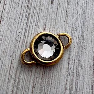 Large Crystal Black Diamond Rhinestone Connector Charm, Antiqued Gold Pendant, Jewelry Making Artisan Findings, GL-S034