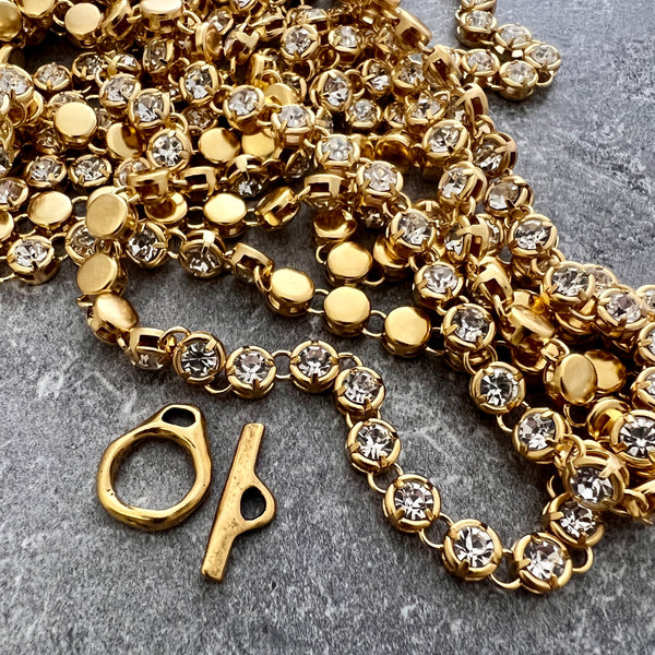 Load image into Gallery viewer, Gold Small Crystal, Chunky Rhinestone Chain Chain by the Foot, Jewelry Supplies, GL-2053
