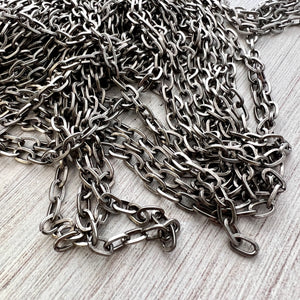 Antiqued Silver Chain, Flat Oval Link Cable Chain, Jewelry Making Supplies, PW-2044