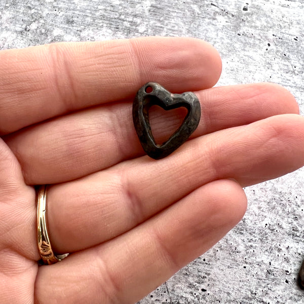 Load image into Gallery viewer, Rustic Hammered Open Heart Charm, Jewelry Making, BR-6225

