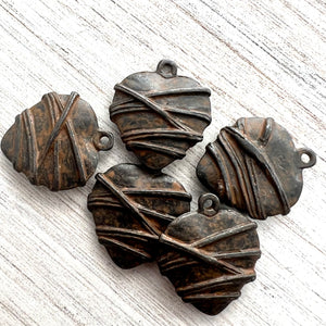 Lined Artisan Heart Pendant, Antiqued Rustic Brown Geometric Love Charm, Carson's Cove, BR-6250