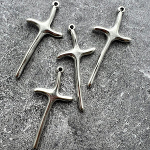 Wavy Tall Skinny Cross Pendant Charm, Silver Cross for Jewelry Making Supplies, SL-6249