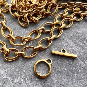 Large Gold Oval MultiRing Skip Chain, Chunky Chain by the Foot, Antiqued Gold Jewelry Supplies, GL-2052