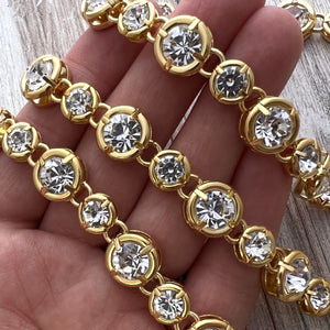 Large, Chunky Gold Crystal Rhinestone Chain Chain by the Foot, Jewelry Supplies, GL-2048