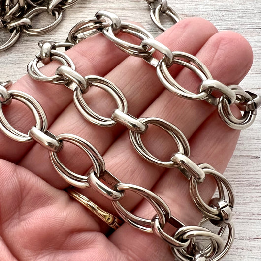 Large Silver Oval MultiRing Skip Chain, Chunky Chain by the Foot, Supplies, PW-2052