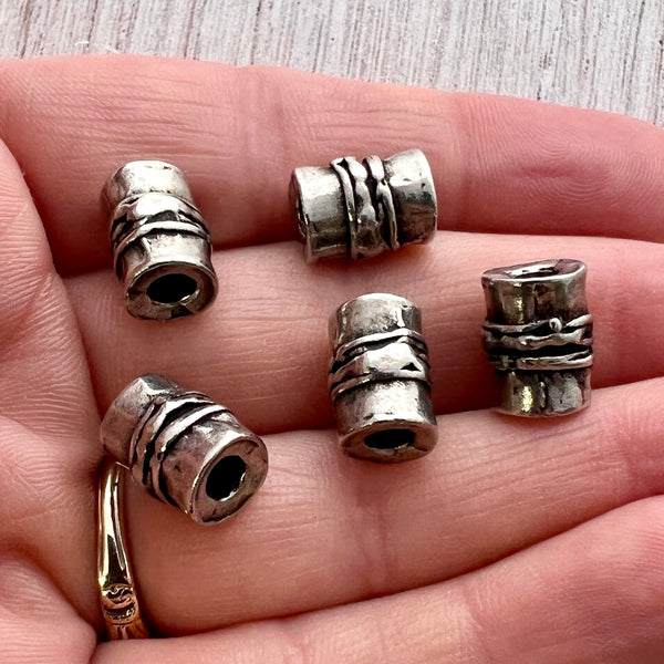 Load image into Gallery viewer, Textured Artisan Tube Bead, Antiqued Silver Finding, Jewelry Components Supplies, PW-6245
