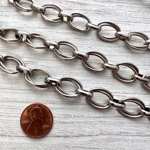 Large Silver Oval MultiRing Skip Chain, Chunky Chain by the Foot, Supplies, PW-2052