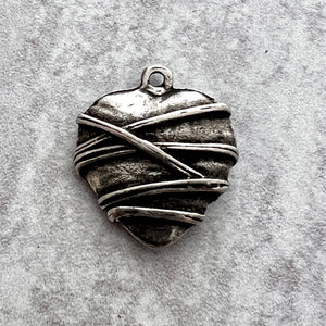 Lined Artisan Heart Pendant, Antiqued Silver Geometric Love Charm, Carson's Cove, PW-6250