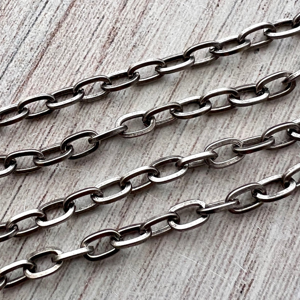 Load image into Gallery viewer, Antiqued Silver Chain, Flat Oval Link Cable Chain, Jewelry Making Supplies, PW-2044
