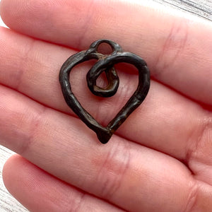 Artisan Heart Pendant, Antiqued Open Loop Organic Heart, Whimsical Love Charm Pendant BR-6251