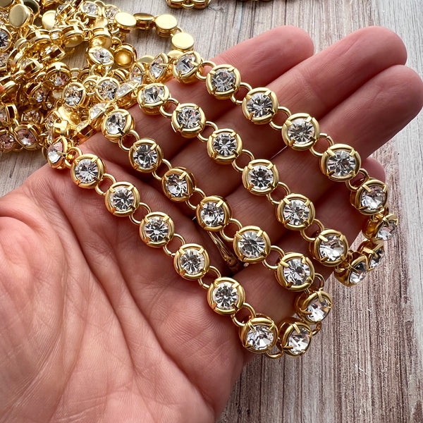 Load image into Gallery viewer, Chunky Gold Medium Sized Crystal Rhinestone Chain Chain by the Foot, Jewelry Supplies, GL-2050
