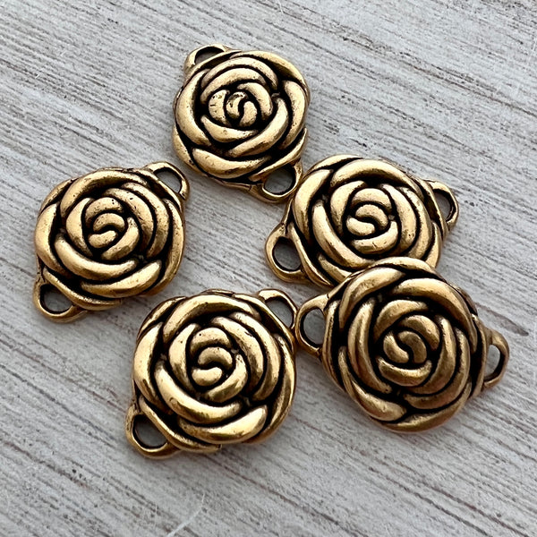 Load image into Gallery viewer, Rose Connector, Large Gold Flower Charm, Jewelry Making Supplies, Carsons Cove, GL-6223

