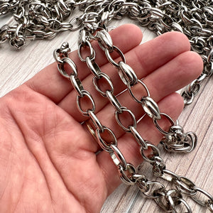 Large Silver Oval MultiRing Chain, Chunky Chain by the Foot, Jewelry Supplies, PW-2045