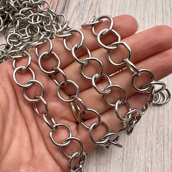 Load image into Gallery viewer, Large Smooth Chunky Chain, Circle Cable Bulk Chain By Foot, Silver Necklace Bracelet Jewelry Making PW-2043
