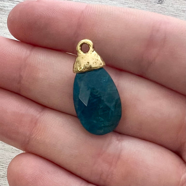 Load image into Gallery viewer, Apatite Pear Briolette Drop Pendant with Gold Bead Cap, Jewelry Making Artisan Findings, GL-S036
