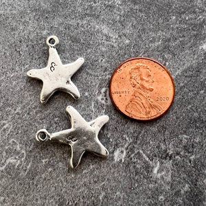 2 Starfish Charm, Simple Antiqued Silver Ocean Star, Carson's Cove, SL-6247