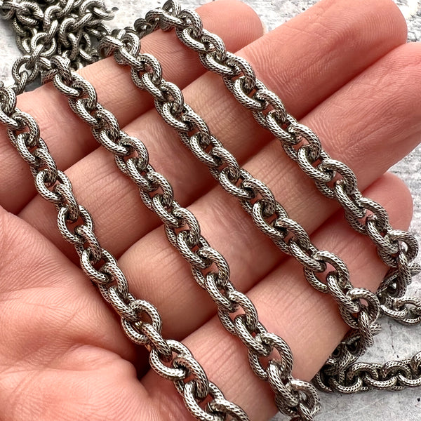 Load image into Gallery viewer, Thick Chain with Design, Silver Textured Chain by the Foot, Carson&#39;s Cove Jewelry Supplies, PW-2018
