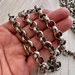 Large Hammered Rolo Chain, Thick Chunky Silver Chain by the Foot, Carson's Cove Jewelry Supplies, PW-2051