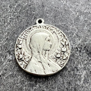 Rosa Mystica Mary Medal, Art Nouveau Medal, Antiqued Silver Religious Jewelry Making Charm Pendant, Catholic Jewelry, SL-6246
