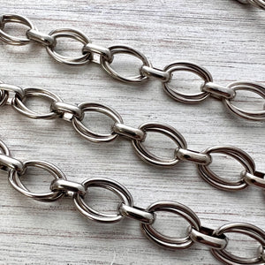 Large Silver Oval MultiRing Skip Chain, Chunky Chain by the Foot, Supplies, PW-2052