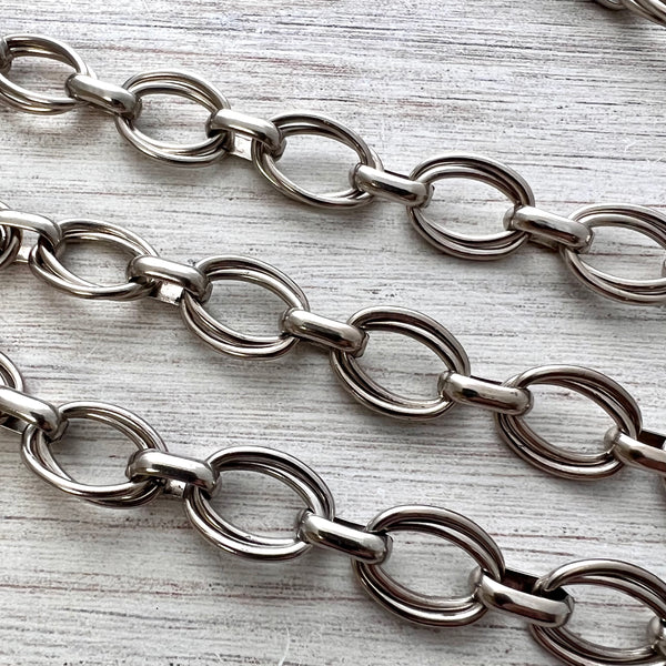 Load image into Gallery viewer, Large Silver Oval MultiRing Skip Chain, Chunky Chain by the Foot, Supplies, PW-2052

