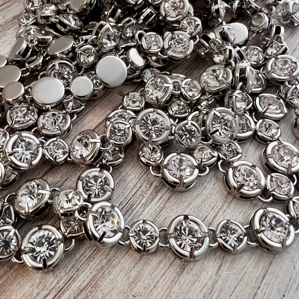 Load image into Gallery viewer, Large, Chunky Silver Crystal Rhinestone Chain Chain by the Foot, Jewelry Supplies, PW-2048
