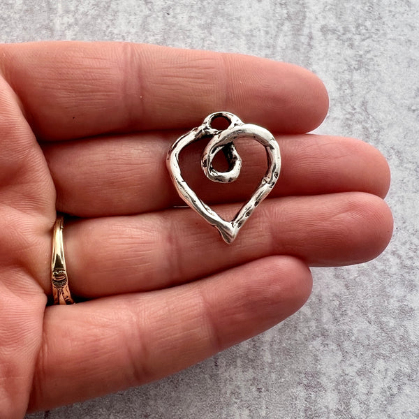 Load image into Gallery viewer, Artisan Heart Pendant, Silver Open Loop Organic Heart, Whimsical Love Charm Pendant SL-6251
