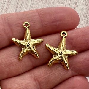 2 Starfish Charm, Simple Antiqued Gold Ocean Star, Carson's Cove, GL-6247