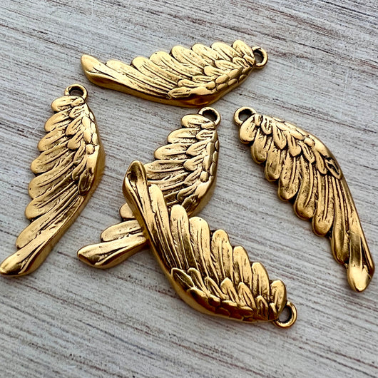 Wing Charm, Angel Pendant, Antiqued Gold Jewelry Making, GL-6241