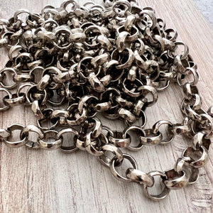 Large Hammered Rolo Chain, Thick Chunky Silver Chain by the Foot, Carson's Cove Jewelry Supplies, PW-2051