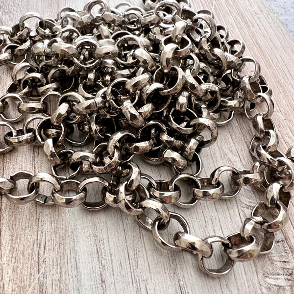 Load image into Gallery viewer, Large Hammered Rolo Chain, Thick Chunky Silver Chain by the Foot, Carson&#39;s Cove Jewelry Supplies, PW-2051
