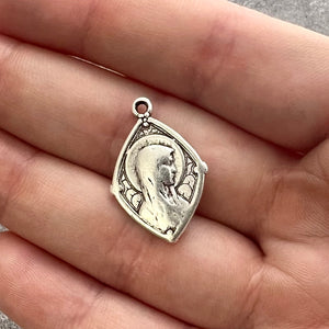 Mary Medal, Our Lady of Lourdes, Diamond Shaped Catholic Necklace, Religious Charm, Silver French Charm, Christian Jewelry SL-6238