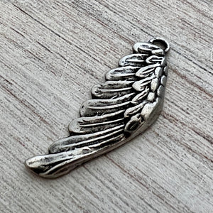 Wing Charm, Angel Pendant, Antiqued Silver Jewelry Making, PW-6241