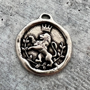 Large Soldered Lion Pendant, Royal Heraldry Charm, Artisan Jewelry Components Supplies, PW-6232