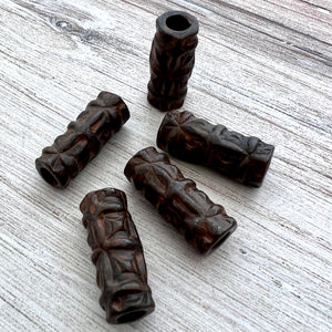 Long Hammered Organic Artisan Tube Bead with Textured Pattern, Large Rustic Finding, Jewelry Components Supplies, BR-6231