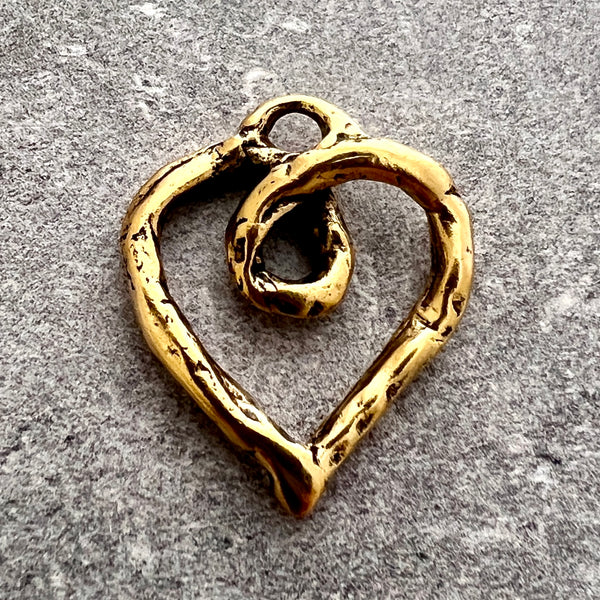 Load image into Gallery viewer, Artisan Heart Pendant, Antiqued Gold Open Loop Organic Heart, Whimsical Love Charm Pendant GL-6251
