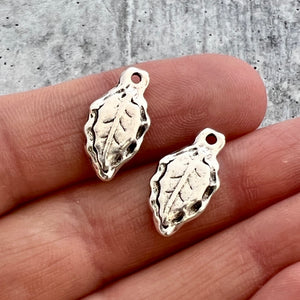 2 Single Leaf Charm, Silver Leaves, Nature Tree Charm for Jewelry Making, SL-6227