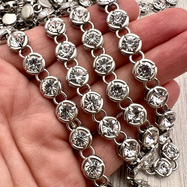 Load image into Gallery viewer, Chunky Medium Sized Silver Crystal Rhinestone Chain Chain by the Foot, Jewelry Supplies, PW-2050
