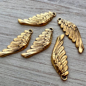 Wing Charm, Angel Pendant, Antiqued Gold Jewelry Making, GL-6241