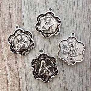 St. Teresa Catholic Vintage Medal, Religious Charm, St. Therese de Lisieux, Antiqued Silver, St. Theresa Jewelry, SL-6244
