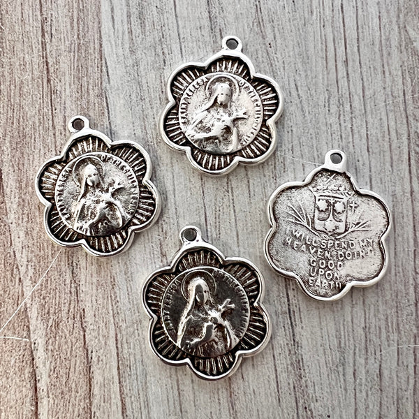 Load image into Gallery viewer, St. Teresa Catholic Vintage Medal, Religious Charm, St. Therese de Lisieux, Antiqued Silver, St. Theresa Jewelry, SL-6244
