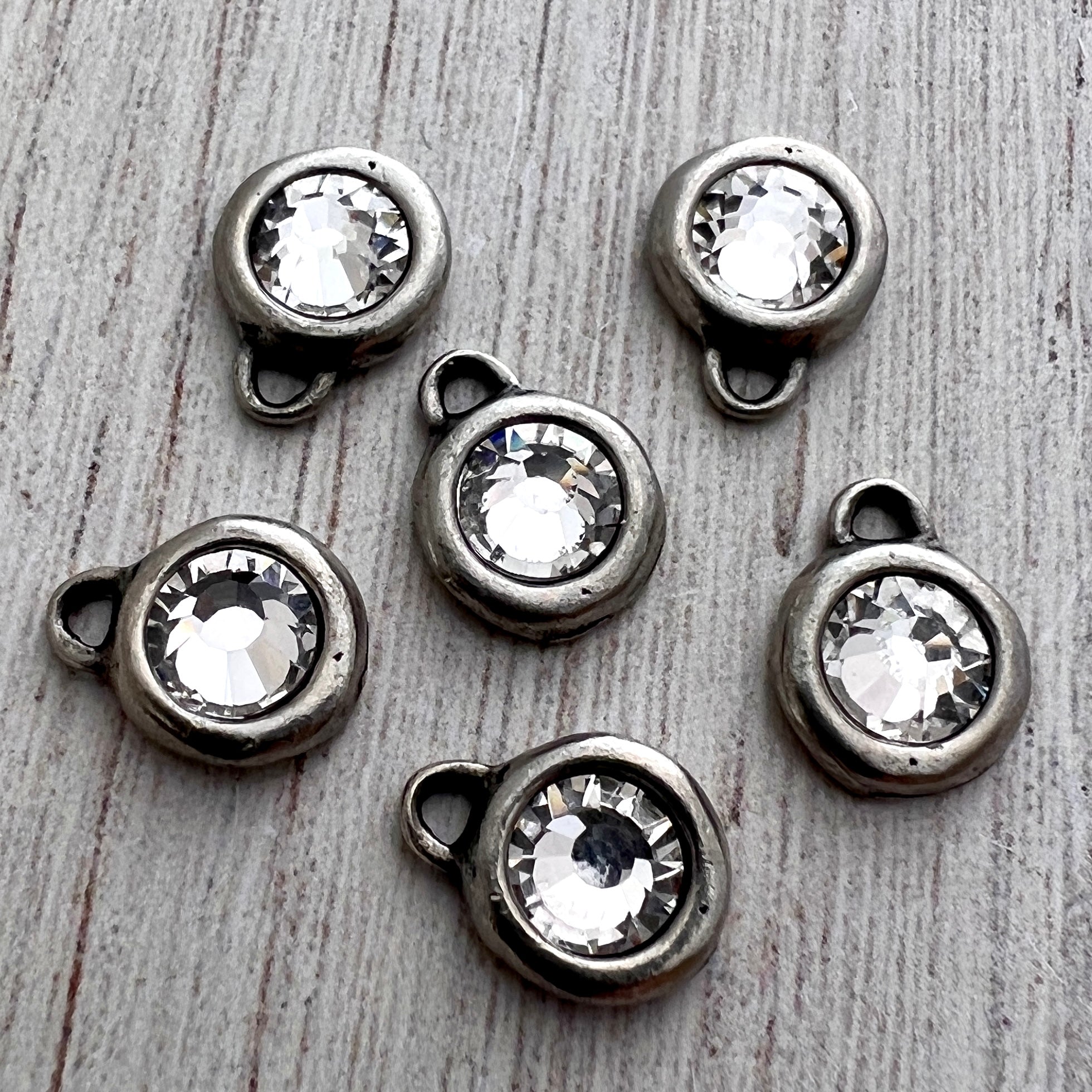 Crystal Clear Rhinestone, Small Silver Charm, Jewelry Making Artisan ...