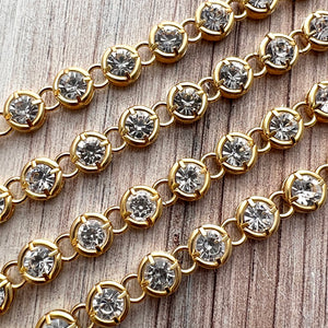 Chunky Gold Medium Sized Crystal Rhinestone Chain Chain by the Foot, Jewelry Supplies, GL-2050