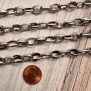 Large Silver Oval MultiRing Chain, Chunky Chain by the Foot, Jewelry Supplies, PW-2045