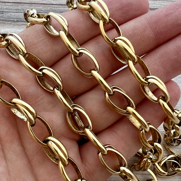 Load image into Gallery viewer, Large Gold Oval MultiRing Chain, Chunky Chain by the Foot, Antiqued Gold Jewelry Supplies, GL-2045
