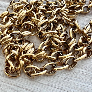 Large Gold Oval MultiRing Chain, Chunky Chain by the Foot, Antiqued Gold Jewelry Supplies, GL-2045